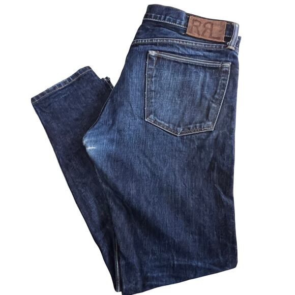 Men Double RL jeans Button fly Selvedge slim fit dark indigo wash USA 100% cott - Picture 1 of 12